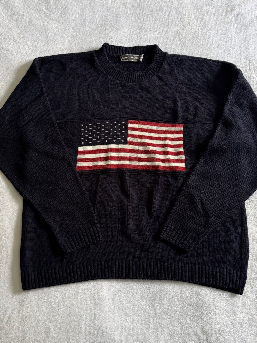 Vintage American Flag Graphic Print Knitted
Jumper Size 2XL Blue Americana